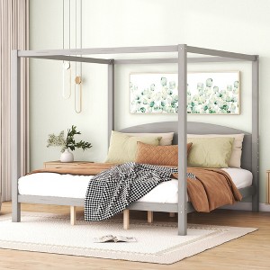 NicBex King Size Canopy Bed 83.9" L Modern Pine Bed Frame with Headboard and Support Legs for Bedroom, No Box Spring Required - 1 of 4
