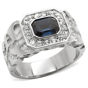 Slickblue Men's Stainless Steel Crystal Ring, Montana Blue & Clear Stones, Halo Design, Sizes 8-13 - 1 of 4