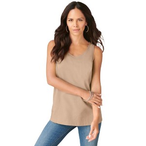 Roaman's Plus Size Cotton Scoopneck Tank Top - 1 of 4