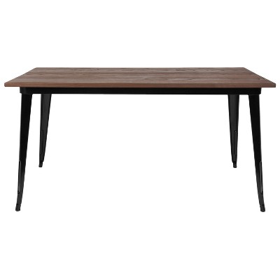 Rustic Elmwood 60'' Black Metal Rectangular Cafe Dining Table