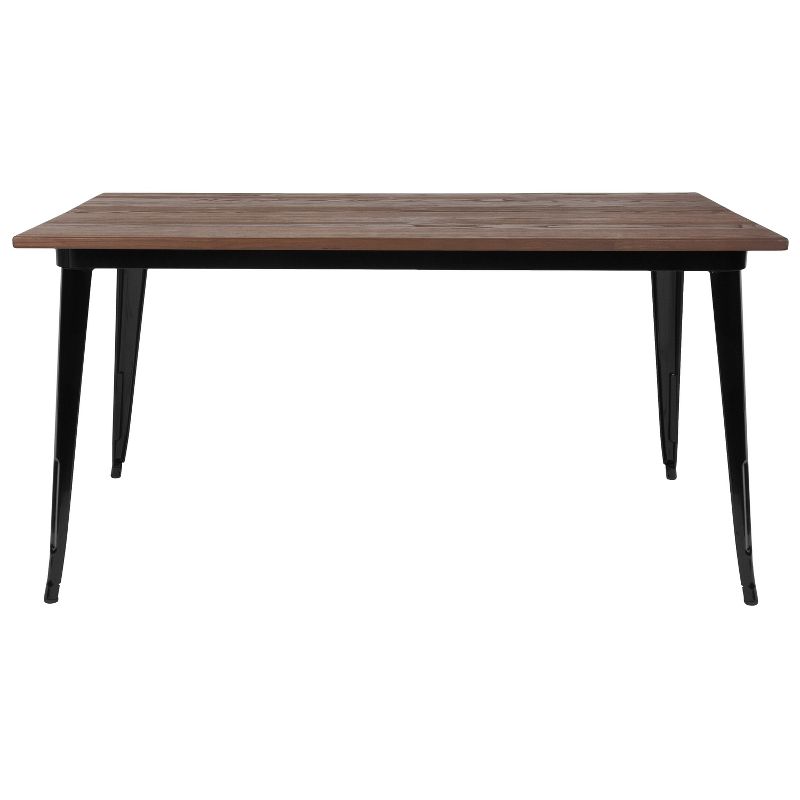 Flash Furniture 30.25" x 60" Rectangular Black Metal Indoor Table with Walnut Rustic Wood Top, 4 of 5