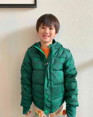 Cat & Jack Boy's Size XS Colorblock Chevron Puffer Jacket - Green