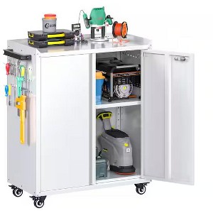 AOBABO Metal Freestanding Cabinet with Shelf, Pegboard, Side Push Handle in White - 1 of 1
