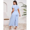 Coolmee Womens Plus Size Jumpsuits Vintage Short Flutter Sleeve Ruffled Hem Floral Printed Wide Leg V Neck Romper Long Jumpsuit 4XL Light Blue - 4 of 4