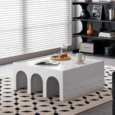 Multifunctional 4-Tier White Book Shelf & Coffee Table, Creative Furniture Floor Bookshelf, Minimalist Organizer Storage Shelves