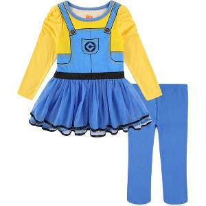 Universal Minions Girls 2 Piece Long Sleeve Glitter Tulle Dress and Footed Stockings for Toddlers - Size - 4T - 1 of 4