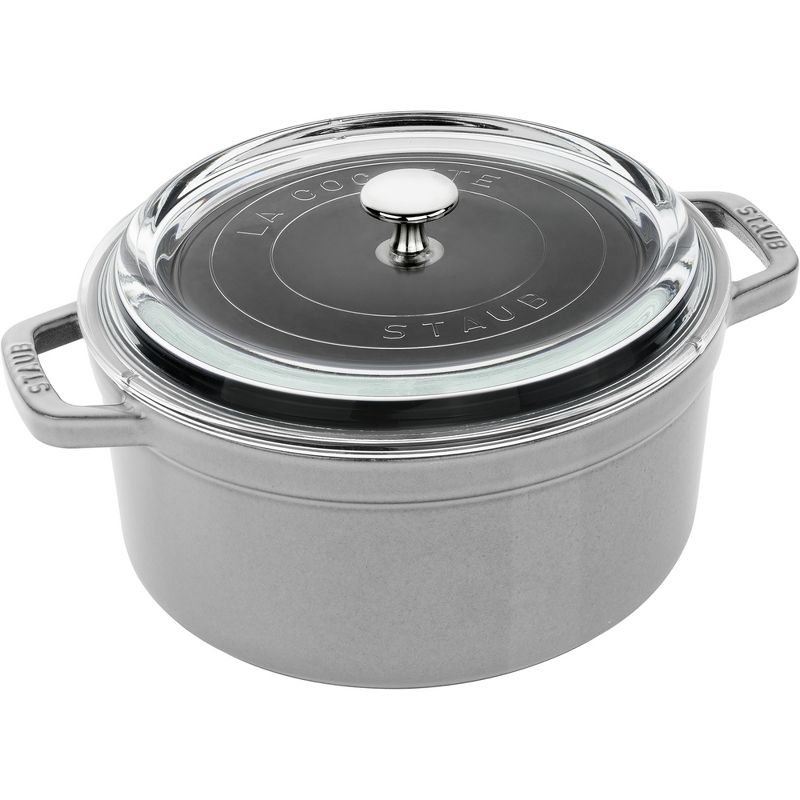 STAUB Cast Iron 4-qt Round Cocotte with Glass Lid, 1 of 9