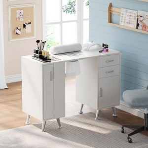 Manicure Table Nail Desk, Nail Station with Glass Top Wrist Rest Electric Dust Collector , Beauty Salon Workstation for Nail Tech, White - 1 of 4