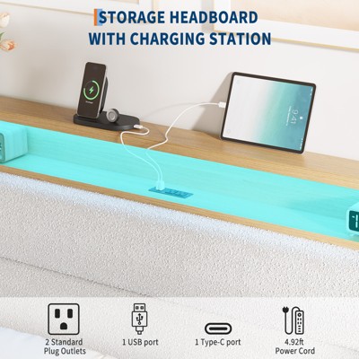 Close-up of the headboard with charging station and USB ports shown