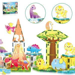 PICASSO-TILES 52 PC Safari and Dinosaur Animal Theme, Magnetic Tiles, Building Blocks, STEM Toys for Kids 3+ - 1 of 4
