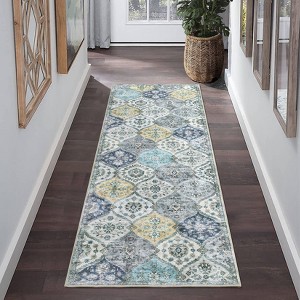 Washable Vintage Oriental Rug Non Slip Low Pile Rug Soft Throw Floor Cover Retro Foldable Indoor Carpet for Living Room Bedroom Playroom Nursery - 1 of 4