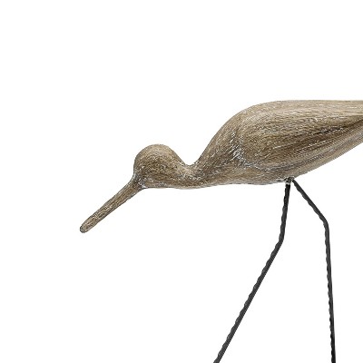 Hudson Brown Metal Crane Bird Figure with Sculpted Wood Finish