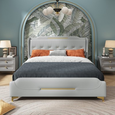 TOAOTBNBO Upholstered Queen Size Bed with Footboard, Comfortable Bed Frame with Wingback, Elegant Queen Size Bed with Headboard, Black