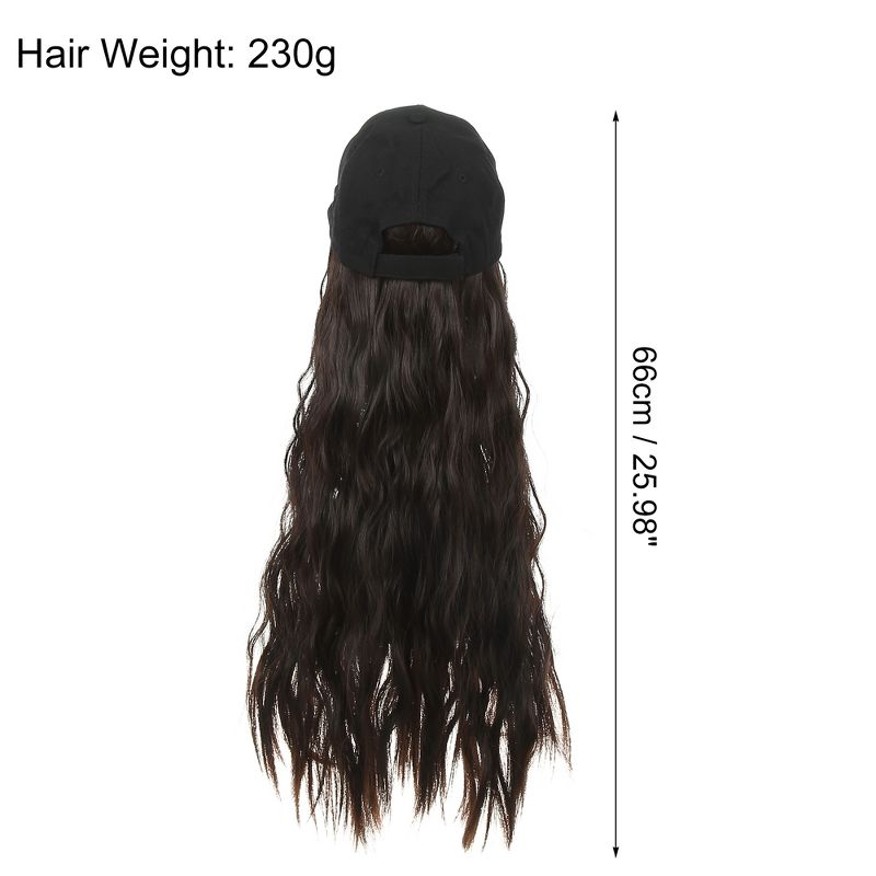 Unique Bargains Baseball Cap with Hair Extensions Fluffy Curly Wavy Wig Hairstyle 26" Wig Hat for Woman Deep Brown, 3 of 5