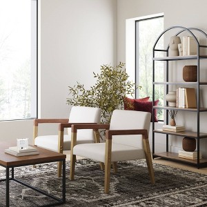 30" Wood and Faux Leather Upholstered Accent Chair Brushed Light Brown/Flax/Chestnut - Nathan James - 1 of 4