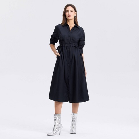 Женские платья A New Day Women's Long Sleeve Midi Shirtdress - A New Day™ Black S