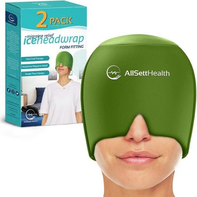 Allsett Health 2 Pack Migraine Relief Cap, One Size Fits All | Hot/Cold Gel Compress, Built in Face and Eye Mask, Hangover, and Stress  Relief