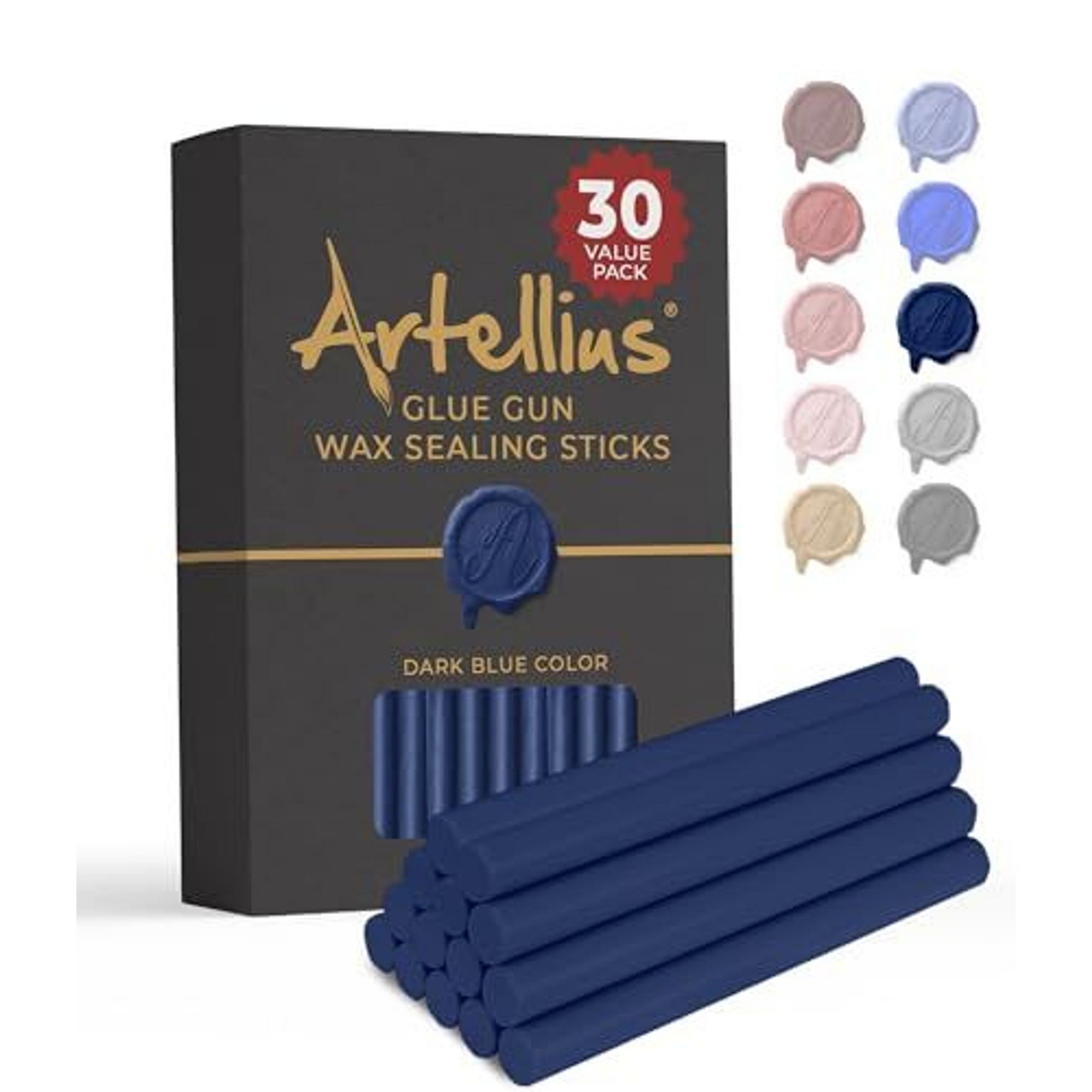 Artellius Premium Sealing Wax Sticks (Bulk 30 Pack) Wax Seal Glue Gun Sticks, Envelope Seal Wax for Stamp Seals