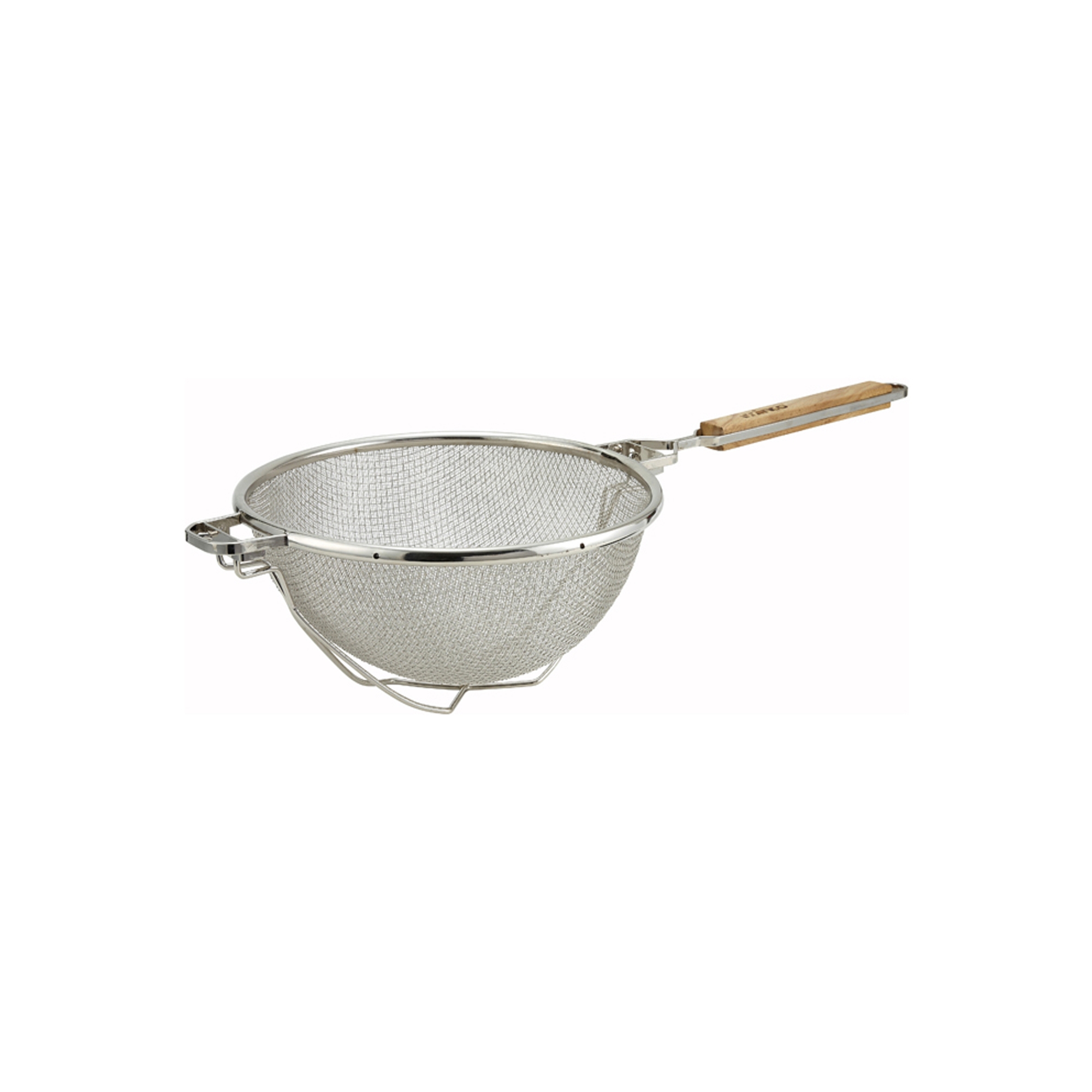 Winco Reinforced Double Mesh Strainer, Flat Handle, Stainless Steel, 10.5" dia