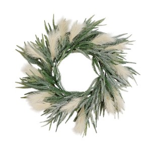 Nearly Natural 24" Artificial Balsam Fir Pine and Pampas Wreath with 50 Color Changing LED Lights - 1 of 4
