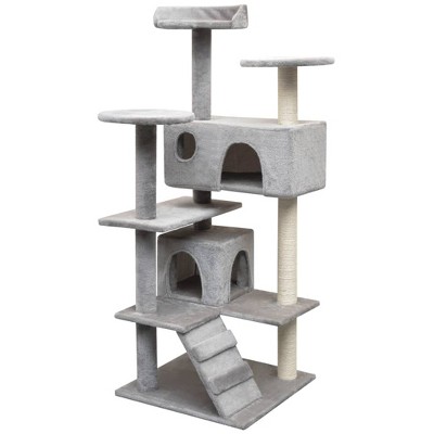 vidaXL Cat Tree Grey Wooden frame, sisal rope, plush fabric Medium