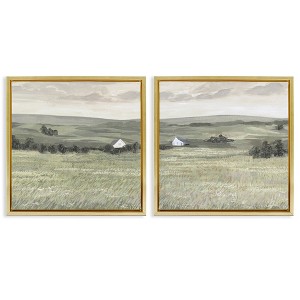 Stupell Industries Traditional Distant Farmhouse Field 2pc Floating Frame Art Set, Gold, 18" x 18" - 1 of 4