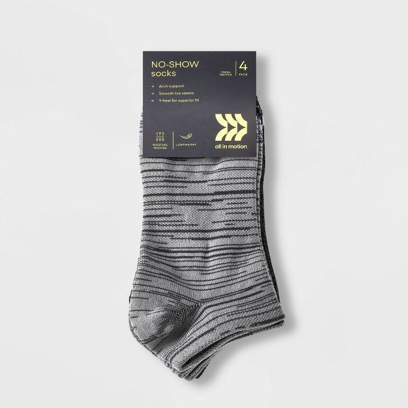 Women&#39;s 4pk Lightweight Random Feed No Show Athletic Socks - All In Motion&#8482; Assorted Grays 4-10, 3 of 5