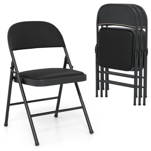 Tangkula 4PCS Folding Chairs w/ Metal Frame PVC Leather Stackable Chairs for Indoor - 1 of 4