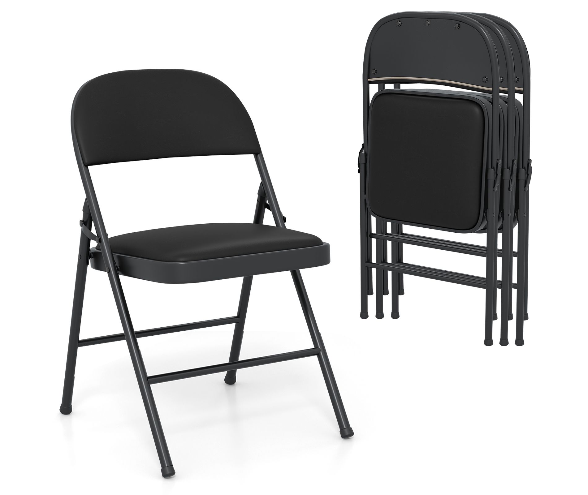 Costway 4PCS Folding Chairs w/ Metal Frame PVC Leather Stackable Chairs for Indoor