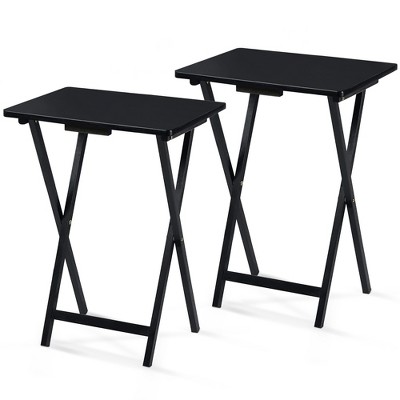 PJ Wood Lightweight Rectangle Folding TV Snack Tray Tables, Solid Wood Construction, Black, (2 Piece Set)