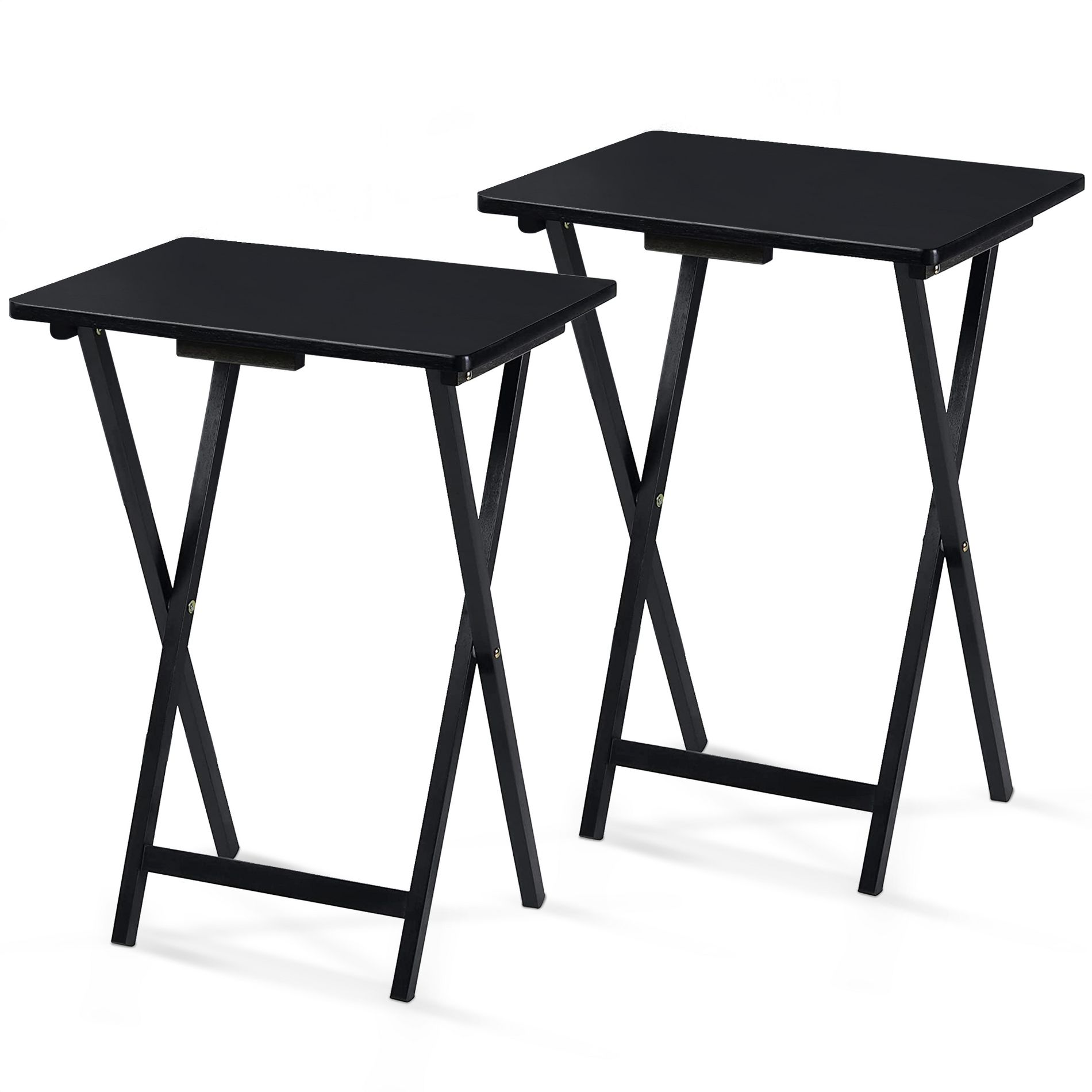 PJ Wood 2-Pack Folding TV Tray Set, Black -  Collapsible Portable Snack Serving Tables, Home Furniture for Living Room, Bedroom, and Kitchen