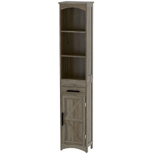 Aghana Digitals Weathered Gray Oak Farmhouse Bathroom Cabinet with Barn Door, Recessed Drawer & 3 - 1 of 4