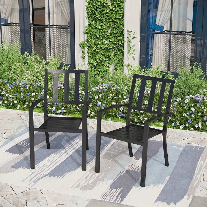 5pc Metal Indoor/Outdoor Square Gridded Dining Table with Arm Chairs &#38; Umbrella Hole - Captiva Designs, 4 of 8