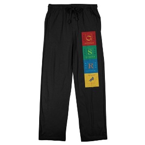 Harry Potter Hogwarts Mascot Squares Men's Black Sleep Pajama Pants - 1 of 3