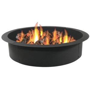 Sunnydaze Outdoor Heavy-Duty Steel Portable Above Ground or In-Ground Round Fire Pit Liner Ring - Black - 1 of 4