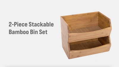 Eco-Friendly Bamboo Stackable Bin Organizer Set, 12" x 8" x 5"