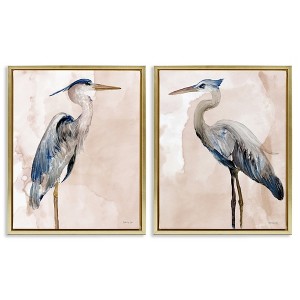 Stupell Industries Beautiful Heron Birds Standing Watercolor 2pc Floating Frame Art Set - 1 of 4