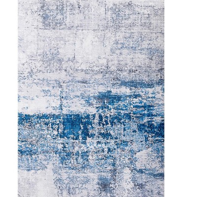 HomeRoots 6' X 9' Gray and Blue Abstract Printed Washable Non Skid Area Rug