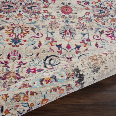 Vintage Kashan 6' Round Ivory Synthetic Easy-Care Rug