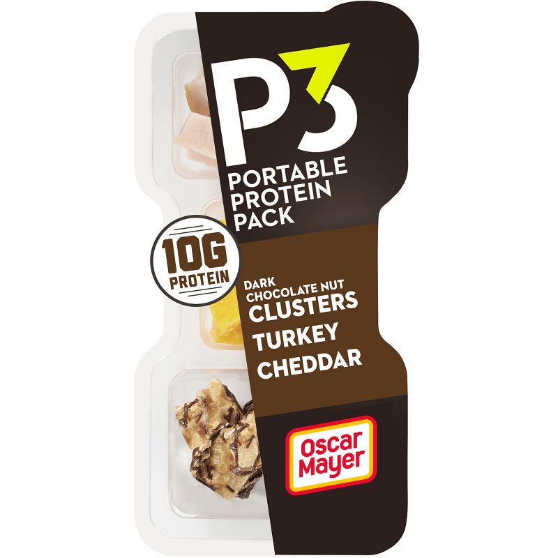 P3 Portable Protein Snack Pack with Dark Chocolate Almond Nut Clusters, Turkey &#38; Cheddar Cheese - 2oz, 1 of 10