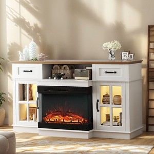 Farmhouse Black 58'' TV Stand For Tvs Up To 70'' With Electric Fireplace and Adjustable Shelves With Glass Door - 1 of 4