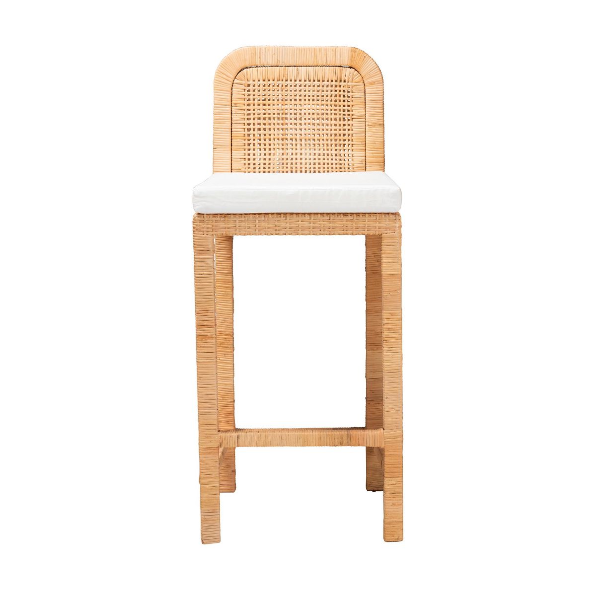 bali & pari Zariah Modern Bohemian Natural Brown Rattan and Mahogany Wood Bar Stool - thumbnail 3