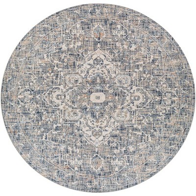 Mark & Day Jay 7'10" Round Woven Indoor Area Rugs Denim: Stain-Resistant, Pet Friendly, Modern Medallion Design
