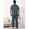 cheibear Men Striped Satin Button Down Short Sleeve Long Pants Pajama Set - 4 of 4
