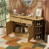 Merax Stripe Curve Sideboard Cabinet with Magic Tape Doors, Dual Drawers, and 3-Tier Shelves - 2 of 4