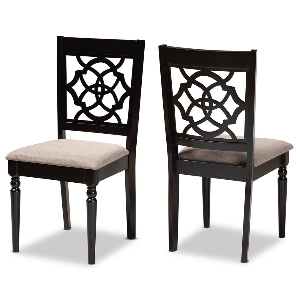 Photos - Dining Table 2pc Renaud Fabric Dining Chair Set with Cut-Out Back Design - Baxton Studio: Oak Wood, Foam Padding