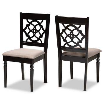 2pc RenaudFabric Upholstered Dining Chair Set Sand/Dark Brown - Baxton Studio: Solid Oak, Espresso Finish, Foam-Padded