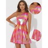 INSPIRE CHIC Women's Metallic Shiny Sleeveless Party One Shoulder Fit and Flare Mini Dresses - 2 of 4