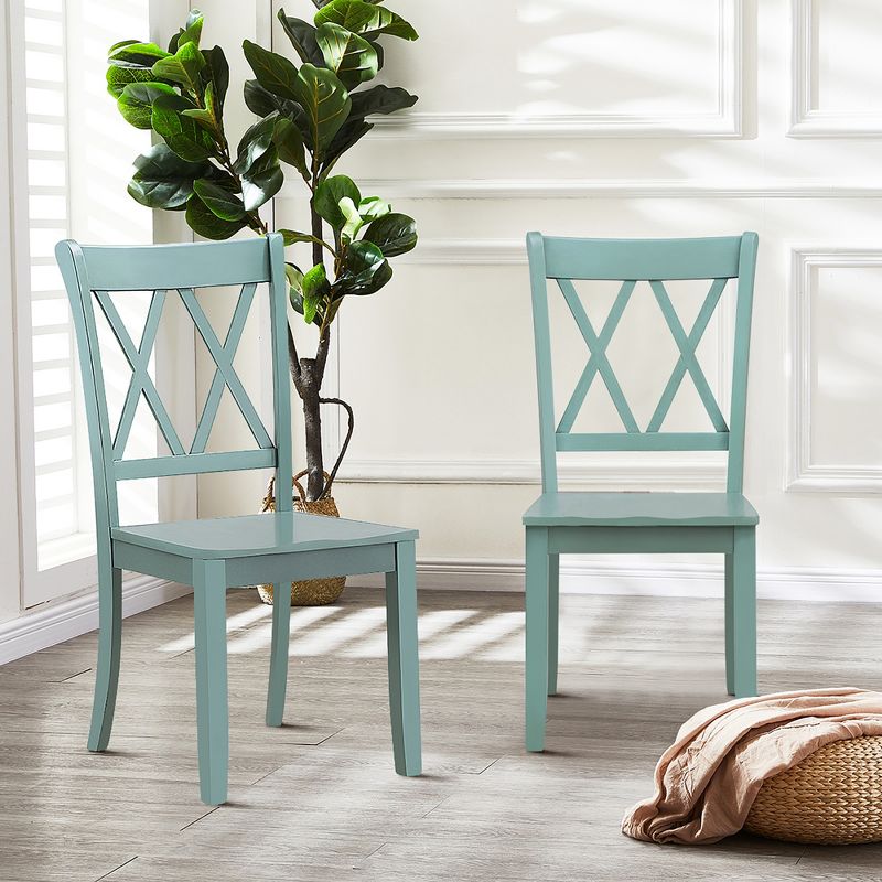 Costway Set of 2 Wood Dining Chair Cross Back Dining Room Side Chair Mint Green Home Kitchen, 2 of 12