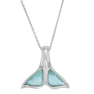 Caribbean Treasures Sterling Silver, Larimar Whale Tale 18" Pendant Necklace - Blue - 1 of 2